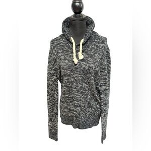 Bluenotes M Black White Knit Hoodie Sweater Cozy High Neck